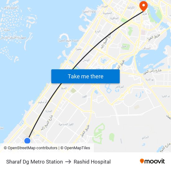 Sharaf Dg Metro Station to Rashid Hospital map