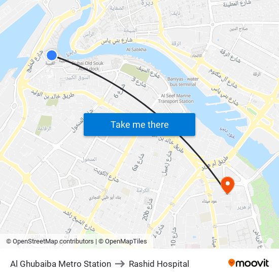 Al Ghubaiba Metro Station to Rashid Hospital map