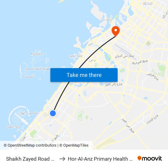 Shaikh Zayed  Road 1 - 02 to Hor-Al-Anz Primary Health Centre map