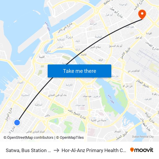 Satwa, Bus Station - 05 to Hor-Al-Anz Primary Health Centre map
