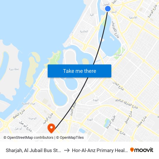 Sharjah, Al Jubail Bus Station - 02 to Hor-Al-Anz Primary Health Centre map