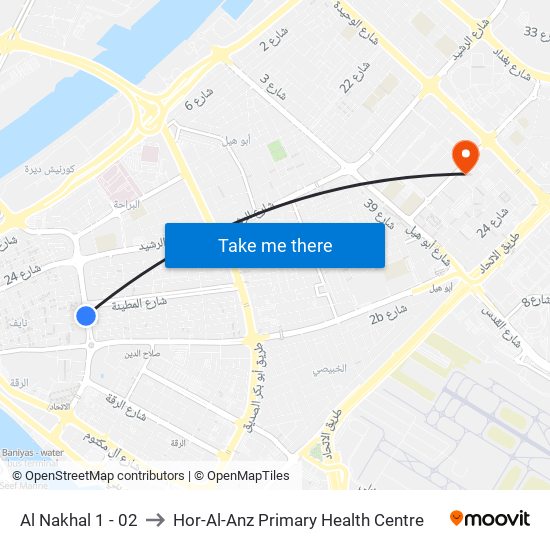 Al Nakhal 1 - 02 to Hor-Al-Anz Primary Health Centre map