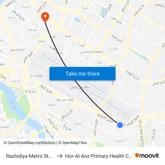 Rashidiya Metro Station to Hor-Al-Anz Primary Health Centre map