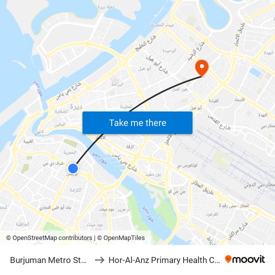 Burjuman Metro Station to Hor-Al-Anz Primary Health Centre map
