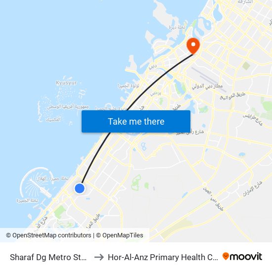 Sharaf Dg Metro Station to Hor-Al-Anz Primary Health Centre map