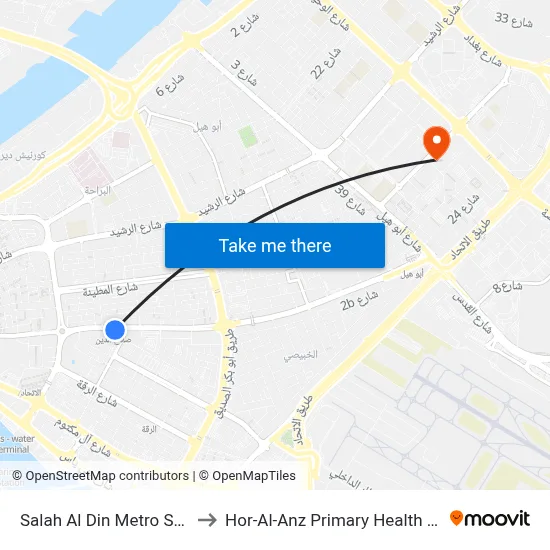 Salah Al Din Metro Station to Hor-Al-Anz Primary Health Centre map