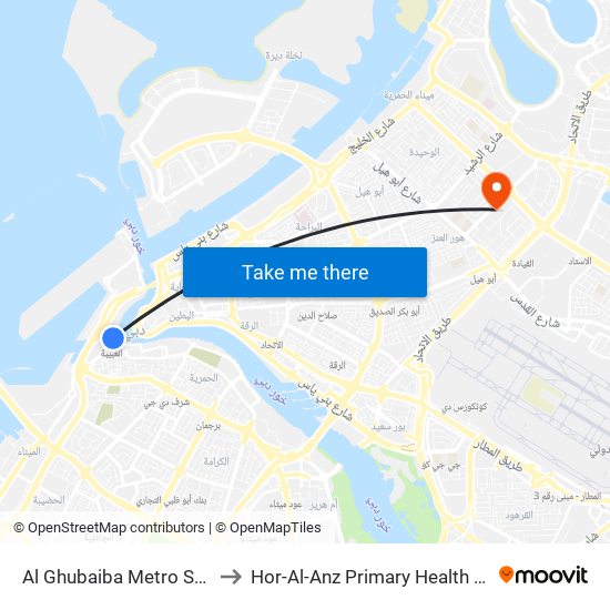 Al Ghubaiba Metro Station to Hor-Al-Anz Primary Health Centre map