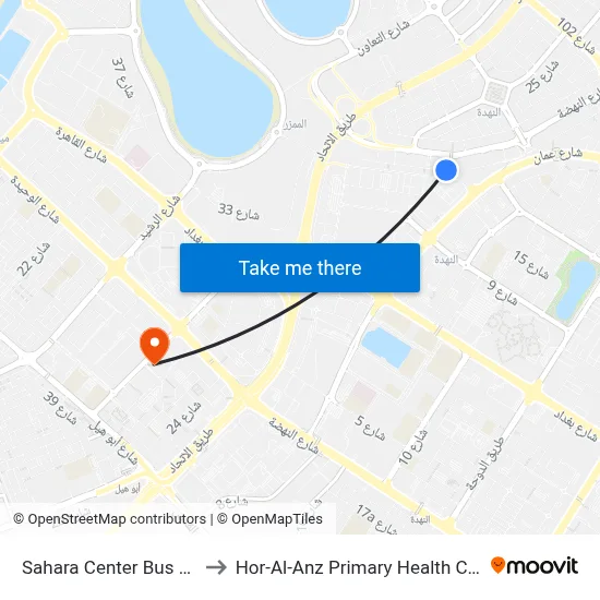 Sahara Center Bus Stop to Hor-Al-Anz Primary Health Centre map