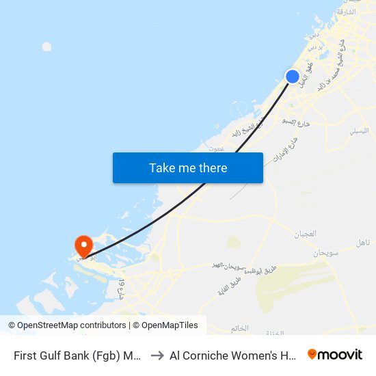 First Gulf Bank (Fgb) Metro Station to Al Corniche Women's Health Center map