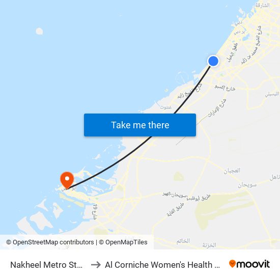 Nakheel Metro Station to Al Corniche Women's Health Center map