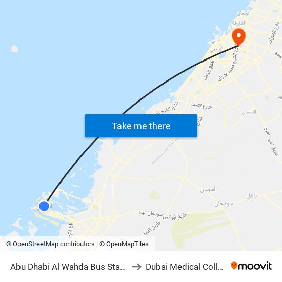 Abu Dhabi Al Wahda Bus Station to Dubai Medical College map
