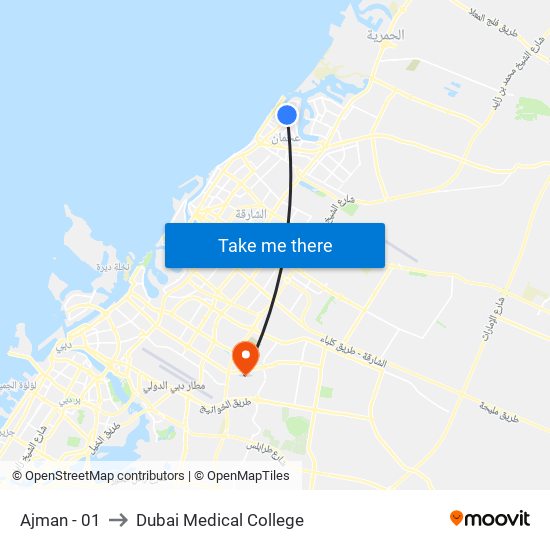 Ajman - 01 to Dubai Medical College map