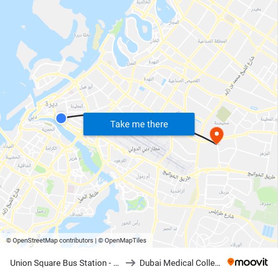 Union Square Bus Station - 01 to Dubai Medical College map