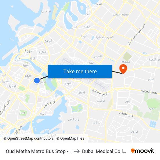 Oud Metha Metro Bus Stop - 01 to Dubai Medical College map