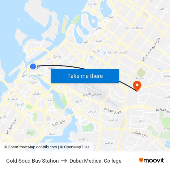 Gold Souq Bus Station to Dubai Medical College map