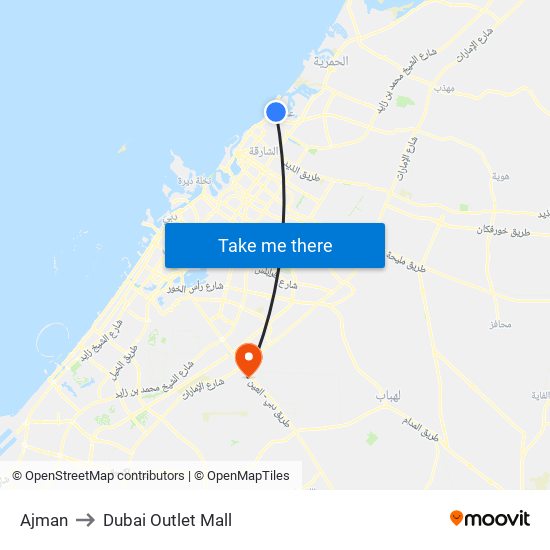 Ajman to Dubai Outlet Mall map