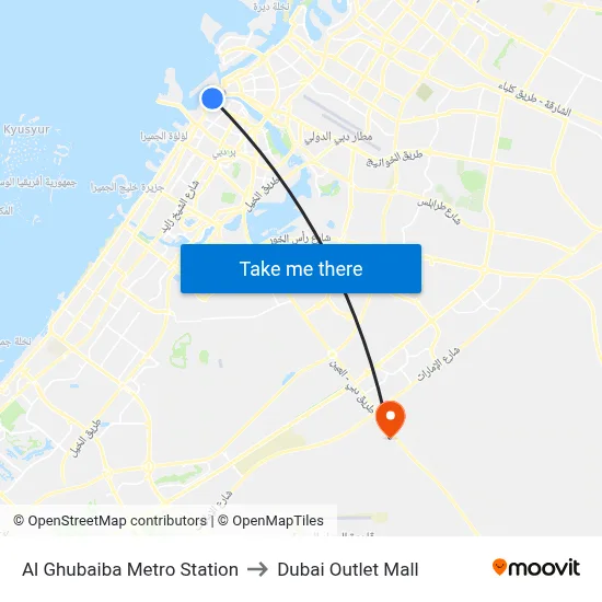 Al Ghubaiba Metro Station to Dubai Outlet Mall map