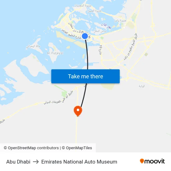 Abu Dhabi to Emirates National Auto Museum map