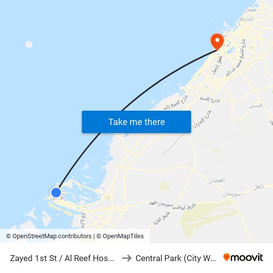 Zayed 1st St / Al Reef Hospital to Central Park (City Walk) map