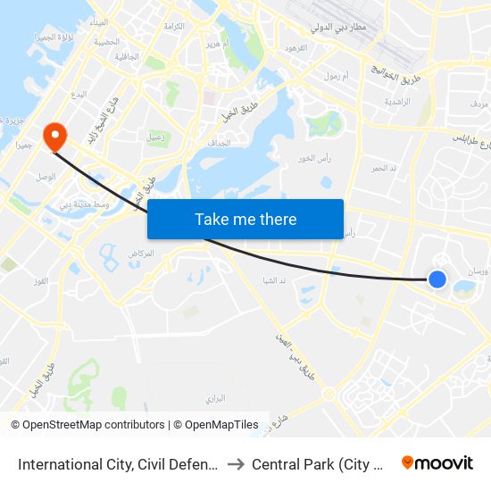 International City, Civil Defence - 1 to Central Park (City Walk) map