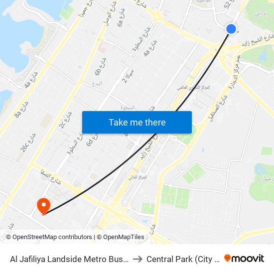 Al Jafiliya Landside Metro Bus Stop - 1 to Central Park (City Walk) map