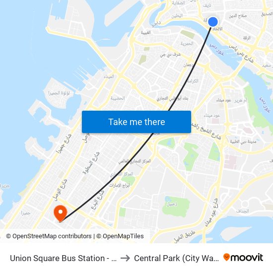 Union Square Bus Station - 01 to Central Park (City Walk) map