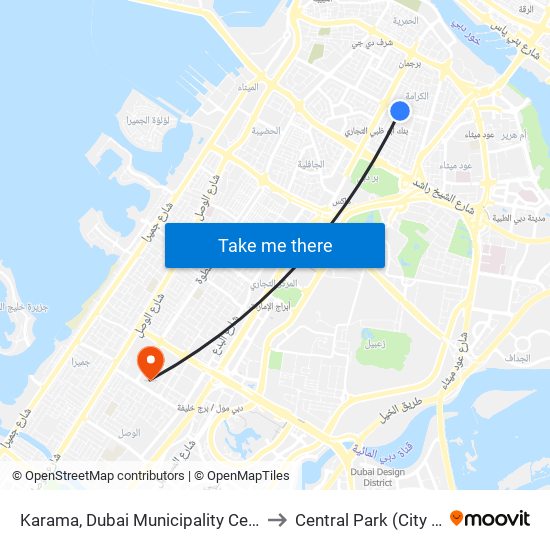 Karama, Dubai Municipality Center - 02 to Central Park (City Walk) map