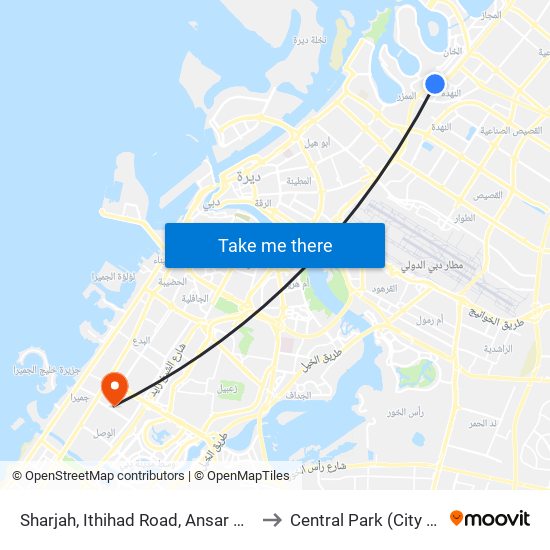 Sharjah, Ithihad Road, Ansar Mall - 02 to Central Park (City Walk) map