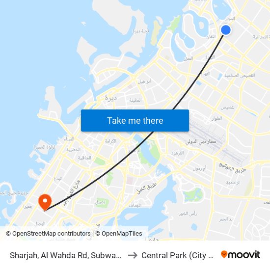 Sharjah, Al Wahda Rd, Subway 1 - 02 to Central Park (City Walk) map