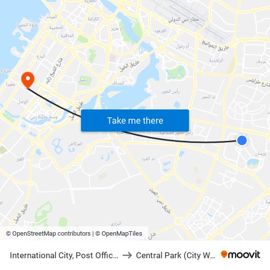 International City, Post Office - 1 to Central Park (City Walk) map