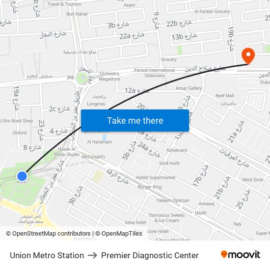 Union Metro Station to Premier Diagnostic Center map