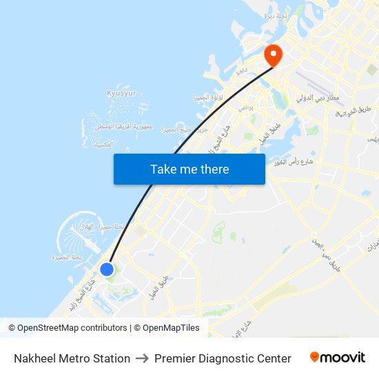 Nakheel Metro Station to Premier Diagnostic Center map