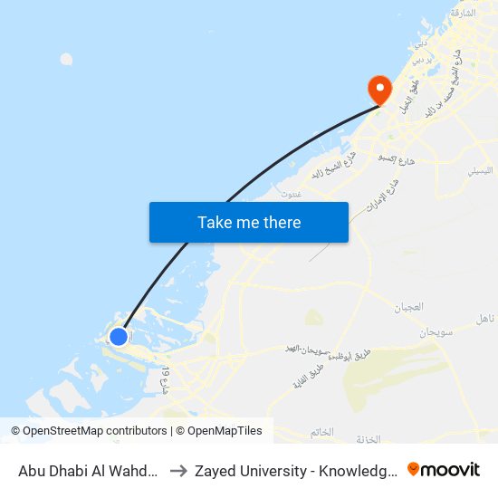 Abu Dhabi Al Wahda Bus Station to Zayed University - Knowledge Village Campus map