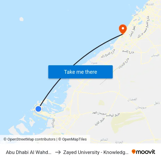 Abu Dhabi Al Wahda Bus Station to Zayed University - Knowledge Village Campus map