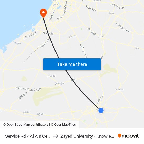 Service Rd  / Al Ain Central Bus Station to Zayed University - Knowledge Village Campus map