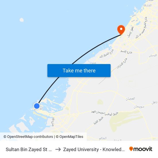 Sultan Bin Zayed St / Zayed 1st St to Zayed University - Knowledge Village Campus map