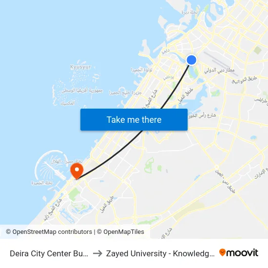 Deira City Center Bus Station - 02 to Zayed University - Knowledge Village Campus map