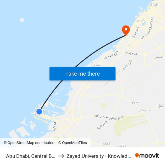 Abu Dhabi, Central Bus Station - 01 to Zayed University - Knowledge Village Campus map