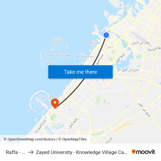 Raffa - 01 to Zayed University - Knowledge Village Campus map