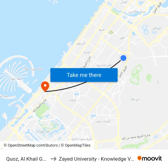 Quoz, Al Khail Gate 3 - 01 to Zayed University - Knowledge Village Campus map