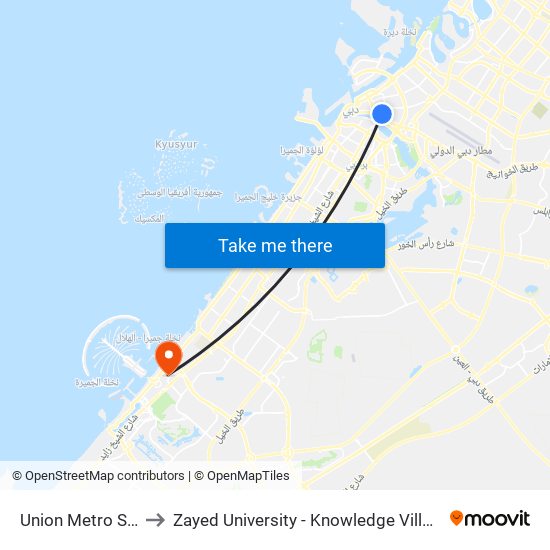Union Metro Station to Zayed University - Knowledge Village Campus map
