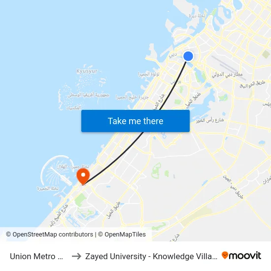 Union Metro Station to Zayed University - Knowledge Village Campus map