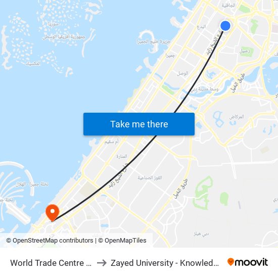 World Trade Centre Metro Station to Zayed University - Knowledge Village Campus map