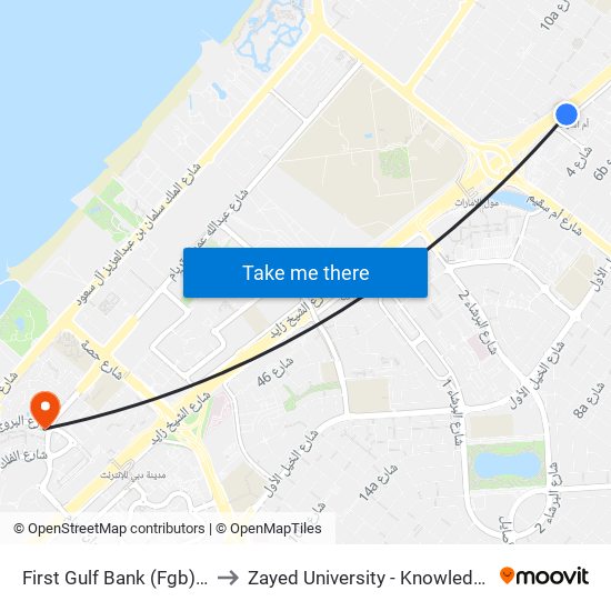 First Gulf Bank (Fgb) Metro Station to Zayed University - Knowledge Village Campus map