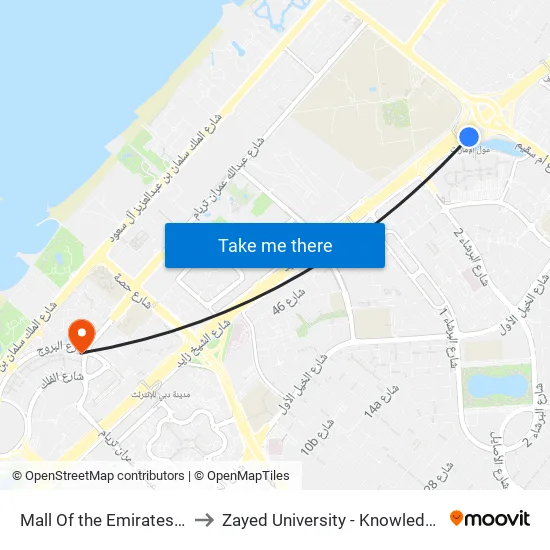 Mall Of the Emirates Metro Station to Zayed University - Knowledge Village Campus map