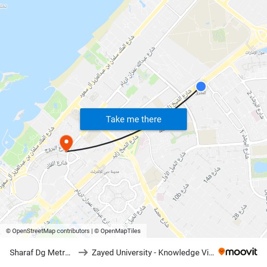 Sharaf Dg Metro Station to Zayed University - Knowledge Village Campus map