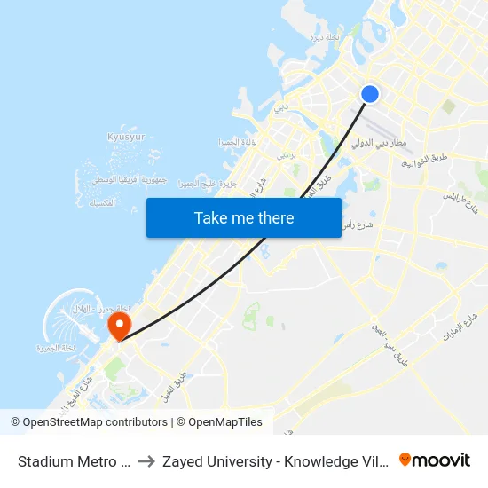 Stadium Metro Station to Zayed University - Knowledge Village Campus map
