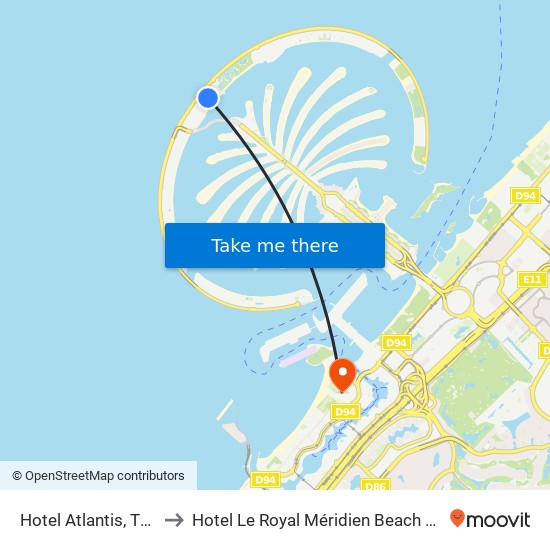 اتلانتس to Hotel Le Royal Méridien Beach Resort & Spa map