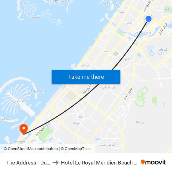 The Address - Dubai Mall to Hotel Le Royal Méridien Beach Resort & Spa map