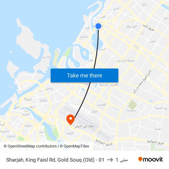 Sharjah, King Faisl Rd, Gold Souq (Old) - 01 to مبنى 1 map